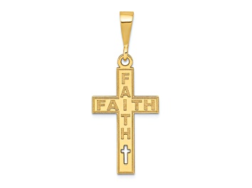 Picture of 14k Yellow Gold Satin Laser Design Faith Cross Charm