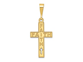 14k Yellow Gold Satin Laser Design Faith Cross Charm