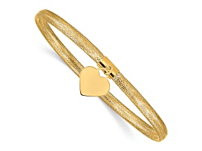 10k Yellow Gold Slip-On Heart Stretch Mesh Bracelet