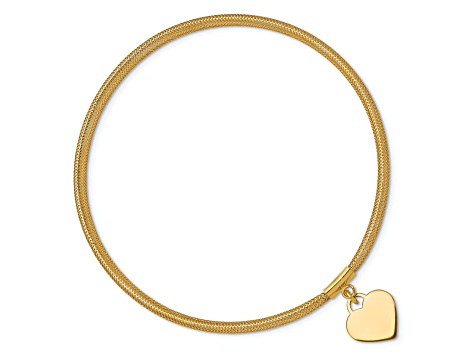 10k Yellow Gold Slip-On Heart Stretch Mesh Bracelet