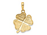 14K Yellow Gold with White Rhodium Polished and Diamond-Cut 4-Leaf Clover Pendant