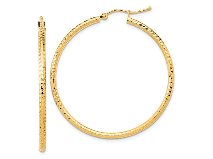 10k Yellow Gold 1 5/8" Diamond-Cut Round Tube Hoop Earrings