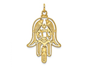 14k Yellow Gold Polished and Textured Solid Hamsa Pendant