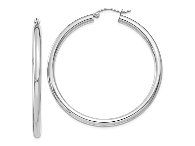 Rhodium Over 14k White Gold 1 3/4" Polished Tube Hoop Earrings
