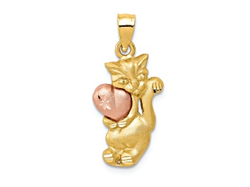 Picture of 14k Yellow Gold and 14k Rose Gold Diamond-Cut and Satin Cat Charm