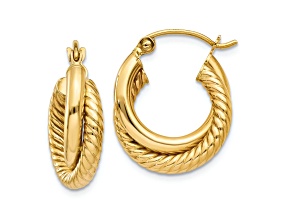 14K Yellow Gold 1/2" Polished Twisted Double Hoop Earrings