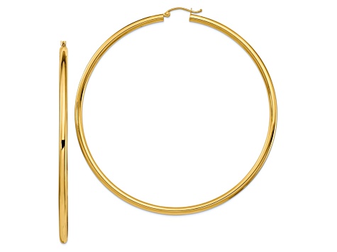 14k Yellow Gold 3 3/16" Polished Tube Hoop Earrings