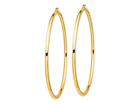 14k Yellow Gold 3 3/16" Polished Tube Hoop Earrings