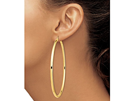 14k Yellow Gold 3 3/16" Polished Tube Hoop Earrings