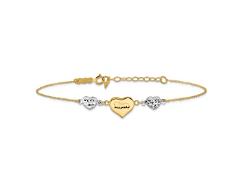 Picture of 14k Two-tone Gold Puffed Mom Heart and Diamond-Cut Hearts Bracelet