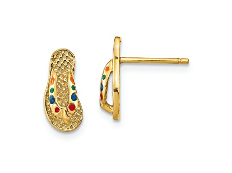 14k Yellow Gold Textured with Multi-Color Enamel 3D Flip-Flop Stud ...