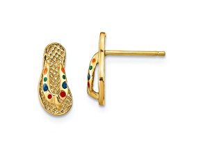 14k Yellow Gold Textured with Multi-Color Enamel 3D Flip-Flop Stud Earrings