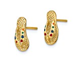 14k Yellow Gold Textured with Multi-Color Enamel 3D Flip-Flop Stud Earrings