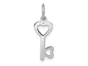 Picture of Rhodium Over 14k White Gold Heart-Shaped Key and Lock Charm