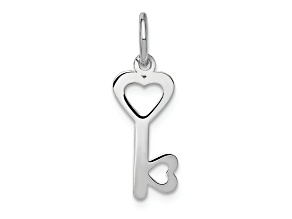 Rhodium Over 14k White Gold Heart-Shaped Key and Lock Charm