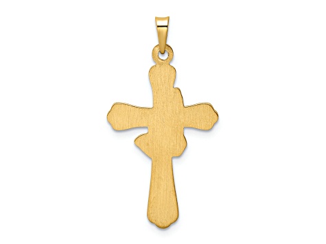 14K Yellow Gold with Rhodium Polished Hollow Praying Hands Cross Pendant