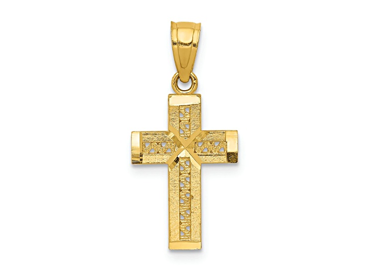 14k Yellow Gold Diamond-Cut and Textured Cross with X Center Pendant
