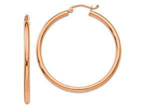 14K Rose Gold 1 9/16" Polished Tube Hoop Earrings