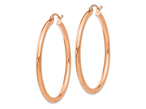 14K Rose Gold 1 9/16" Polished Tube Hoop Earrings