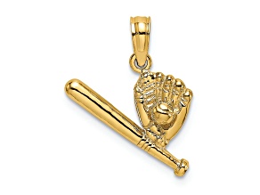 14k Yellow Gold Textured Baseball, Bat and Glove Charm