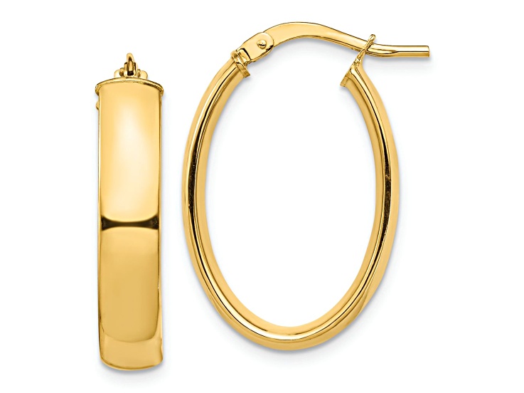 14k Yellow Gold 1/1" High Polished Oval Hoop Earrings