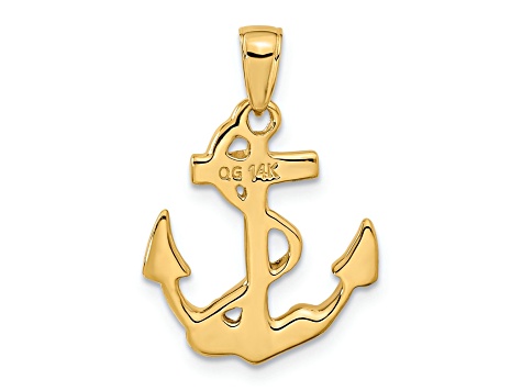 14k Yellow Gold Solid Polished Anchor Pendant
