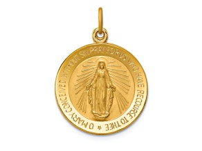 14k Yellow Gold Solid Polished and Satin Small Round Miraculous Medal Pendant