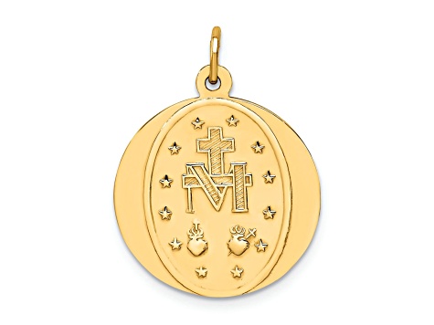 14k Yellow Gold Solid Polished and Satin Small Round Miraculous Medal Pendant