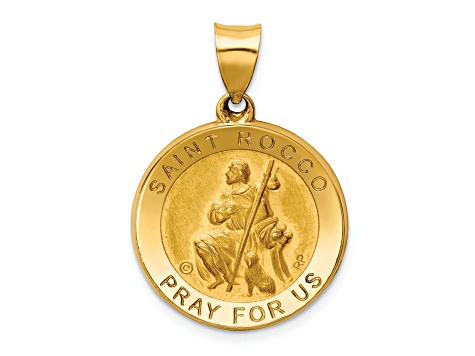 14K Yellow Gold Polished/Satin St. Rocco Hollow Medal Pendant