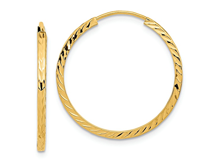 10k Yellow Gold 15/16" Diamond-Cut Square Tube Endless Hoop Earrings