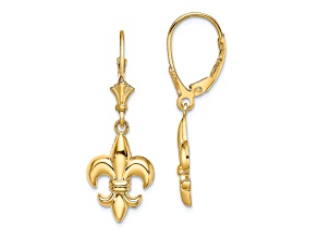 14k Yellow Gold Small Fleur-De-Lis Dangle Earrings