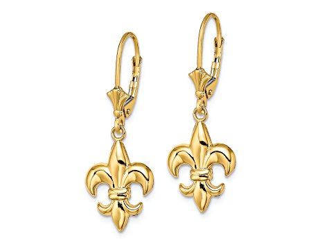 14k Yellow Gold Small Fleur-De-Lis Dangle Earrings