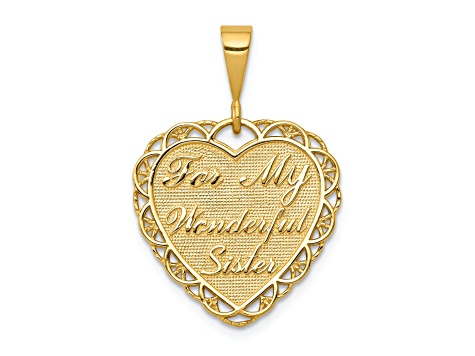 14k Yellow Gold Textured Reversible For My Wonderful Sister Heart Pendant