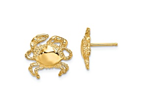 14k Yellow Gold 2D Textured and Polished Crab Stud Earrings