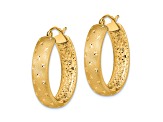 14K Yellow Gold 1" Polished Satin and Diamond-Cut In and Out Hoop Earrings