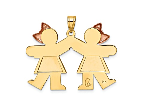 14k Yellow Gold and 14k Rose Gold Satin Large Double Girls Charm