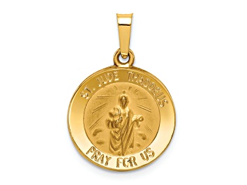 Picture of 14K Yellow Gold Polished and Satin St Jude Thaddeus Medal Hollow Pendant