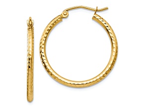 10k Yellow Gold Diamond-Cut 1" Round Tube Hoop Earrings