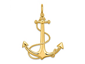 14k Yellow Gold 3D Textured Large Anchor with Rope Charm