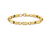 14K Yellow Gold Polished and Grooved Fancy Link Men's Bracelet