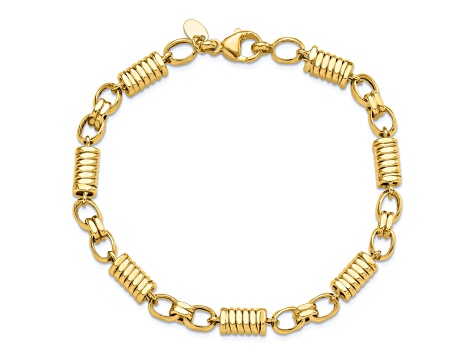 14K Yellow Gold Polished and Grooved Fancy Link Men's Bracelet