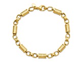 14K Yellow Gold Polished and Grooved Fancy Link Men's Bracelet