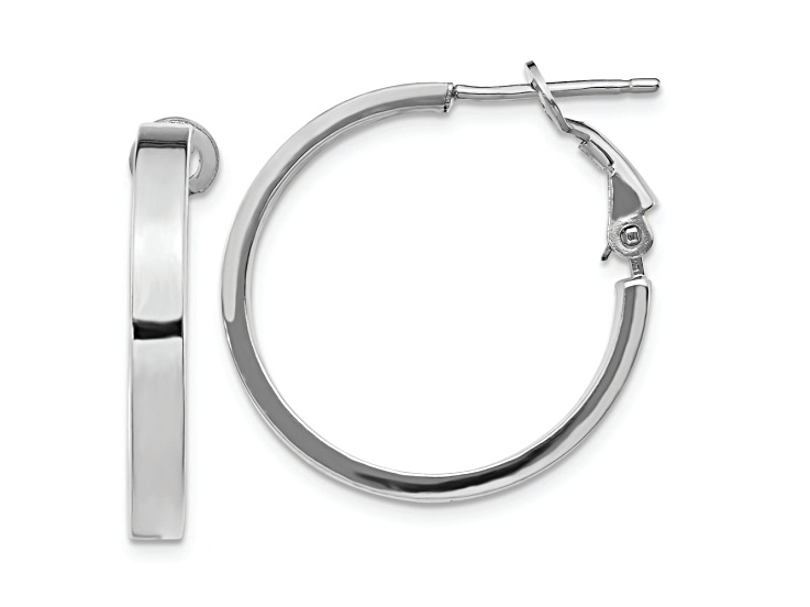 Rhodium Over 14k White Gold 15/16" Polished Square Tube Round Hoop Earrings