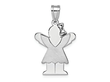 Picture of Rhodium Over 14k White Gold Satin Small Girl with Bow on Right Charm