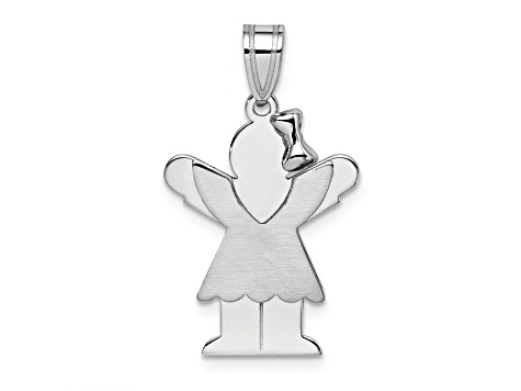 Rhodium Over 14k White Gold Satin Small Girl with Bow on Right Charm