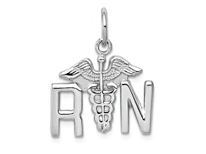 Rhodium Over 14k White Gold Textured RN Charm