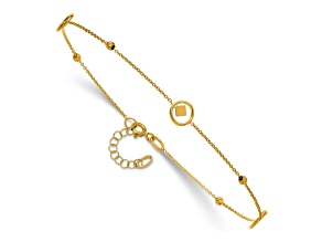 14K Yellow Gold Polished and Diamond-Cut Geometric Bead Station Anklet
