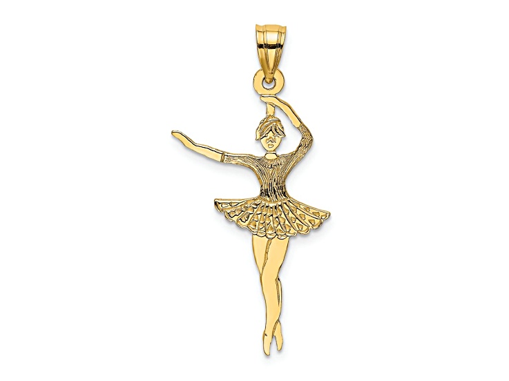 14k Yellow Gold Textured, Satin and Polished Ballerina Charm