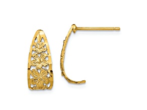 14K Yellow Gold Textured and Diamond-Cut Flower J-Hoop Stud Earrings