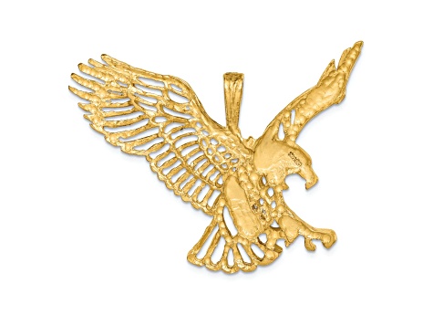 14k Yellow Gold Textured and Diamond-Cut Large Eagle Pendant